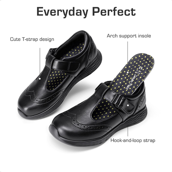 Girls’ Comfortable Hook-and-Loop Mary Jane Shoes - BLACK - 2