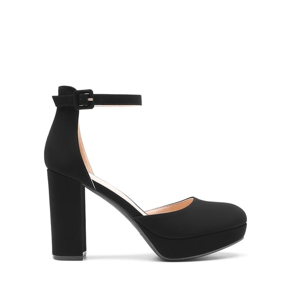 Women’s Platform Block Heel Pumps - BLACK-NUBUCK - 2