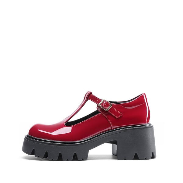 Y2K Chunky Sole Mary Jane Pumps - RED - 2