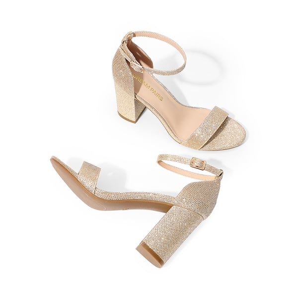 Women’s High Block Heel Dress Sandals - GOLD - 2