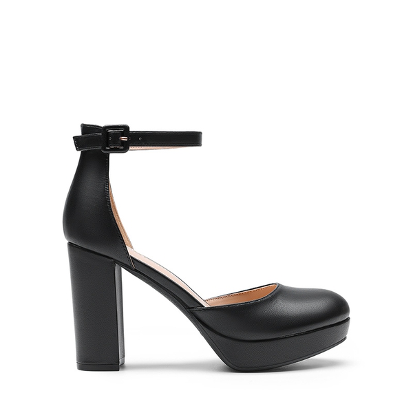 Women’s Platform Block Heel Pumps - BLACK-PU - 2