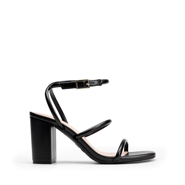 Women’s Strappy Chunky Heel Summer Sandals - BLACK-PU - 3
