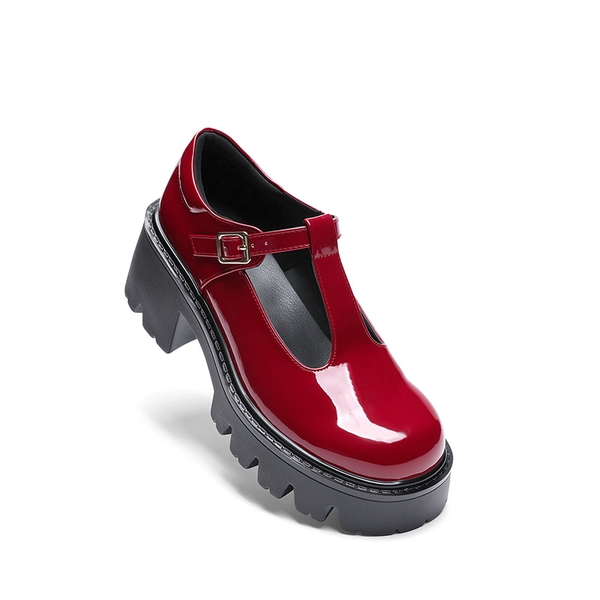 Y2K Chunky Sole Mary Jane Pumps - RED - 1