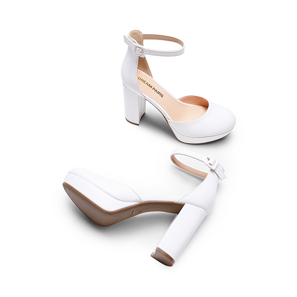 Women’s Platform Block Heel Pumps - WHITE - 4