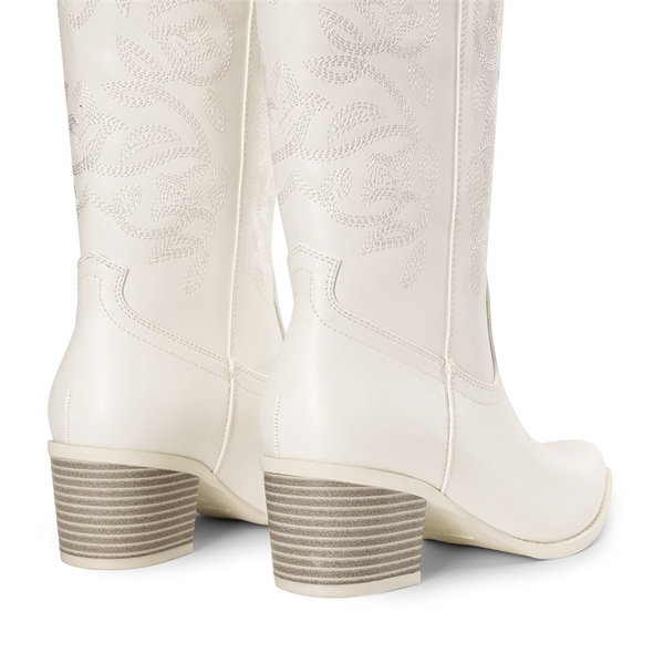 Women’s Embroidered Distressed Cowgirl Boots - WHITE-PU - 4