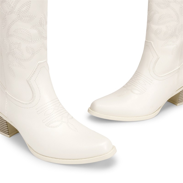 Women’s Embroidered Distressed Cowgirl Boots - WHITE-PU - 3