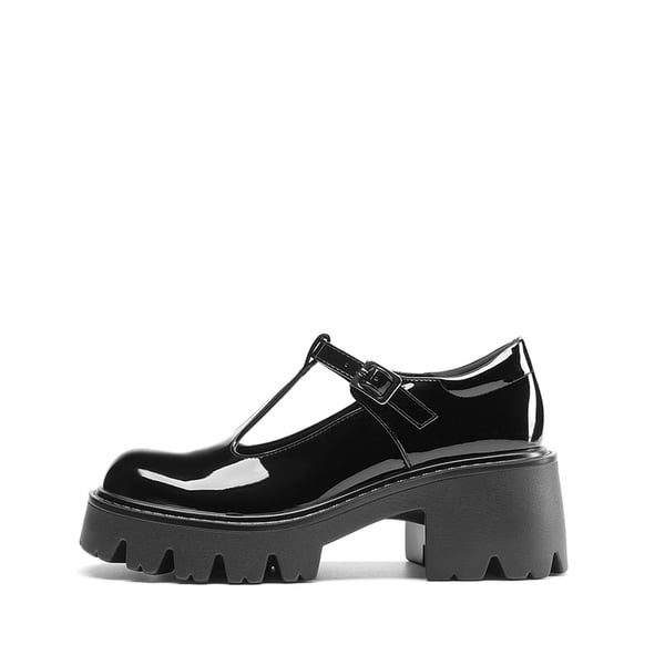 Y2K Chunky Sole Mary Jane Pumps - BLACK-PAT - 2