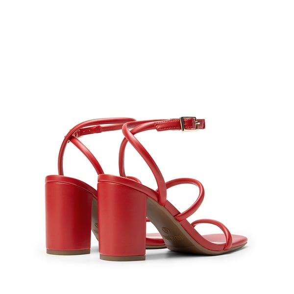 Women’s Strappy Chunky Heel Summer Sandals - RED-PU - 2
