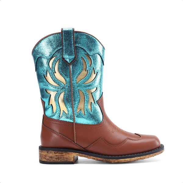 Kids’ Slip-On Roomy Toe Cowboy Boots - BLUE - 1