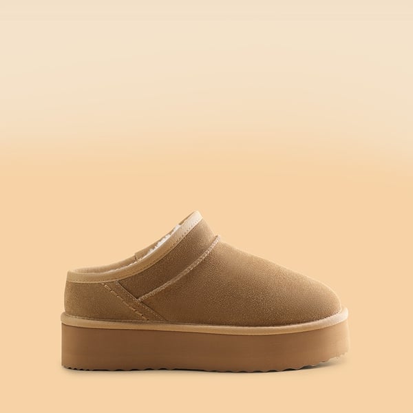 Women’s Genuine Suede Platform Slippers - CHESTNUT - 1