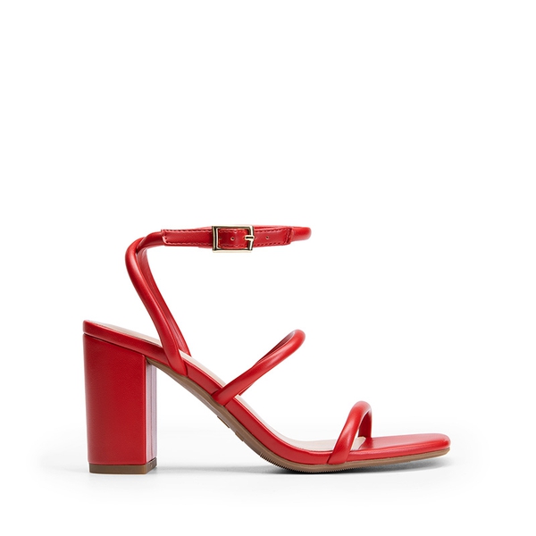 Women’s Strappy Chunky Heel Summer Sandals - RED-PU - 3