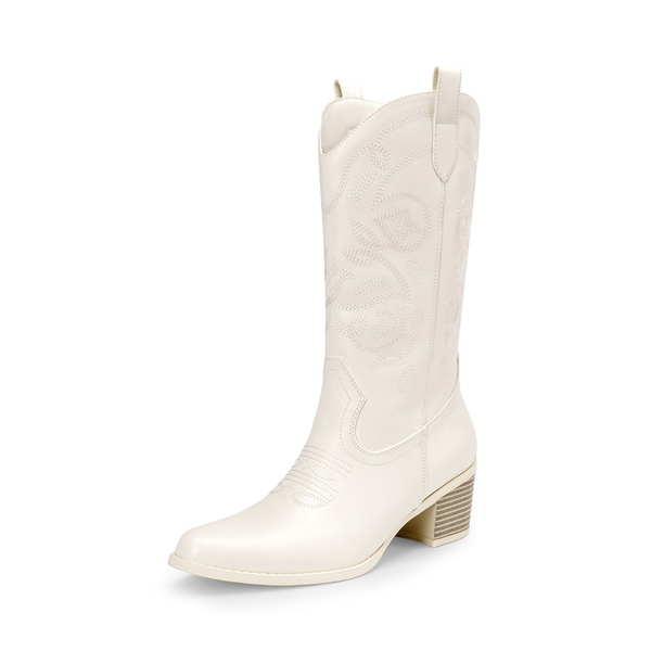 Women’s Embroidered Distressed Cowgirl Boots - WHITE-PU -  0