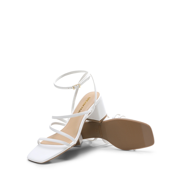 Women’s Rhinestone Strappy Block Heel Sandals - WHITE-PU - 3