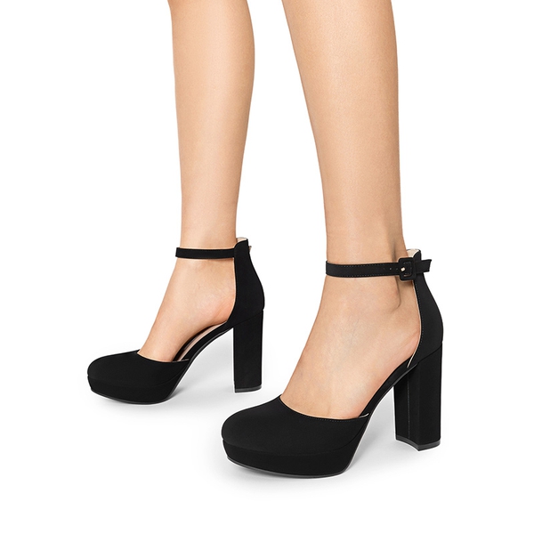 Women’s Platform Block Heel Pumps - BLACK-NUBUCK - 5
