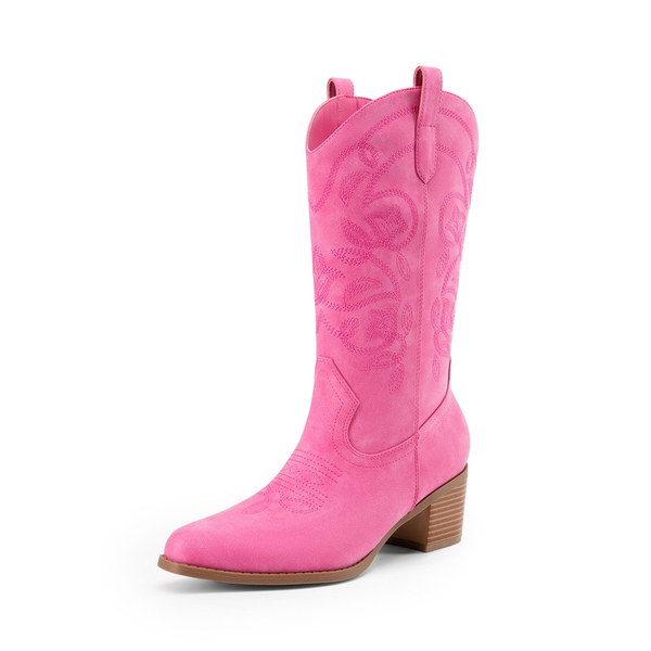Women’s Embroidered Distressed Cowgirl Boots - PINK-NUBUCK -  0