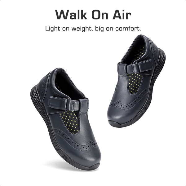 Girls’ Comfortable Hook-and-Loop Mary Jane Shoes - NAVY - 4