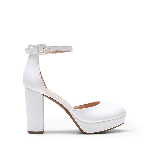 Women’s Platform Block Heel Pumps - WHITE - 2