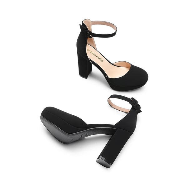 Women’s Platform Block Heel Pumps - BLACK-NUBUCK - 4