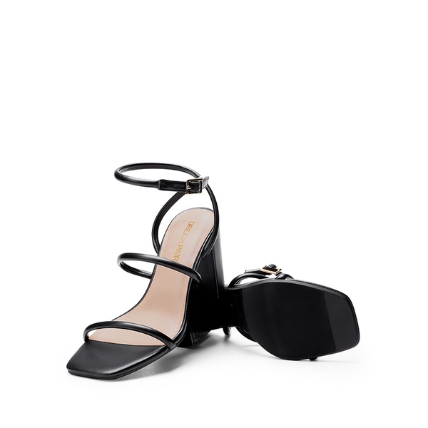 Women’s Strappy Chunky Heel Summer Sandals - BLACK-PU - 1