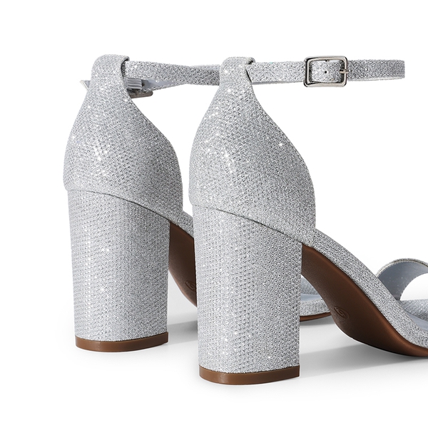 Women’s High Block Heel Dress Sandals - SILVER - 3