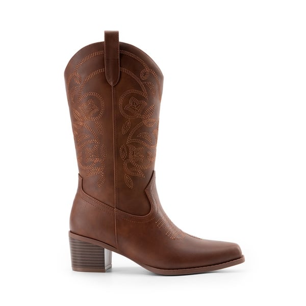 Women’s Embroidered Distressed Cowgirl Boots - BROWN-PU - 1