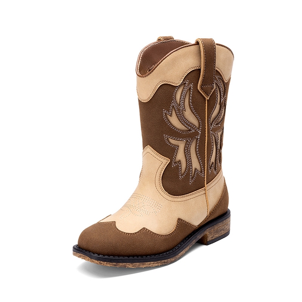 Kids’ Slip-On Roomy Toe Cowboy Boots - BROWN/CAMO -  0