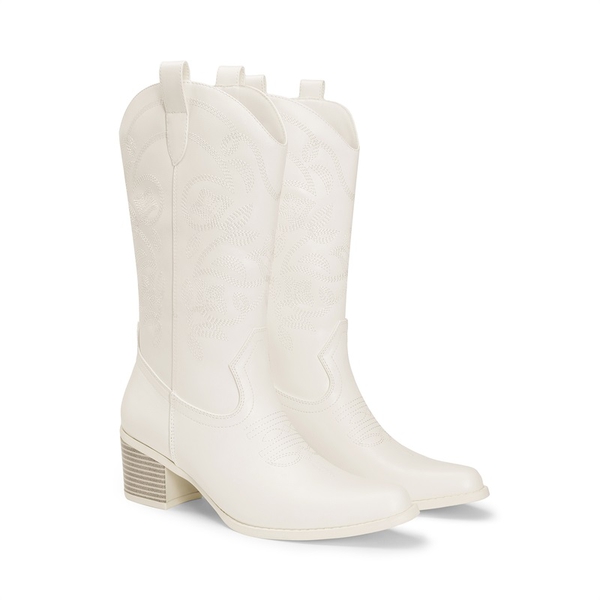 Women’s Embroidered Distressed Cowgirl Boots - WHITE-PU - 2