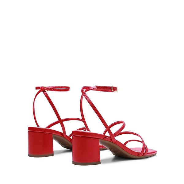 Women’s Rhinestone Strappy Block Heel Sandals - RED-PU - 3
