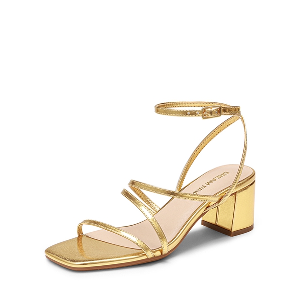 Women’s Rhinestone Strappy Block Heel Sandals - GOLD-METALLIC -  0