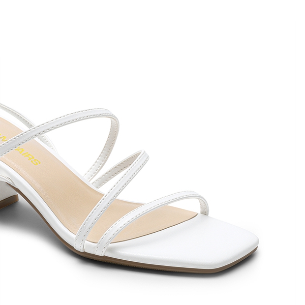 Women’s Rhinestone Strappy Block Heel Sandals - WHITE-PU - 1