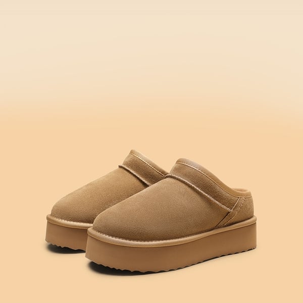 Women’s Genuine Suede Platform Slippers - CHESTNUT - 2