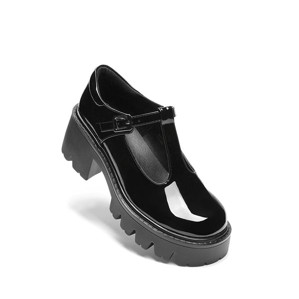 Y2K Chunky Sole Mary Jane Pumps - BLACK-PAT - 1