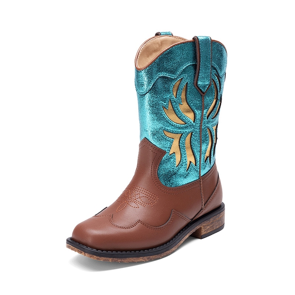 Kids’ Slip-On Roomy Toe Cowboy Boots - BLUE -  0