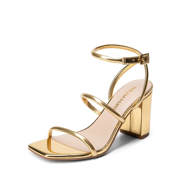 Women’s Strappy Chunky Heel Summer Sandals - GOLD-PAT -  0