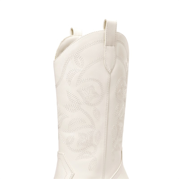 Women’s Embroidered Distressed Cowgirl Boots - WHITE-PU - 5