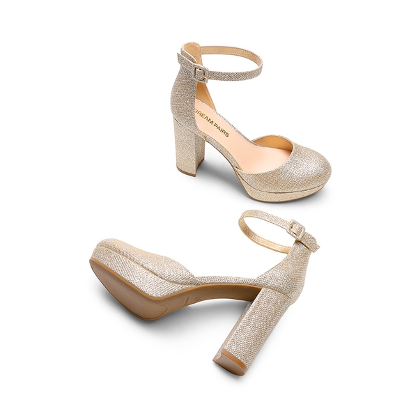 Women’s Platform Block Heel Pumps - GOLD - 4