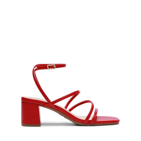 Women’s Rhinestone Strappy Block Heel Sandals - RED-PU - 2