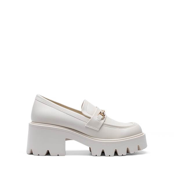 Women’s Preppy Y2K Chunky Heel Loafers - WHITE - 1
