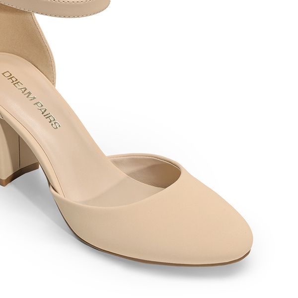 Women’s Rounded Toe Platform Block Heel Pumps - NUDE-NUBUCK - 4