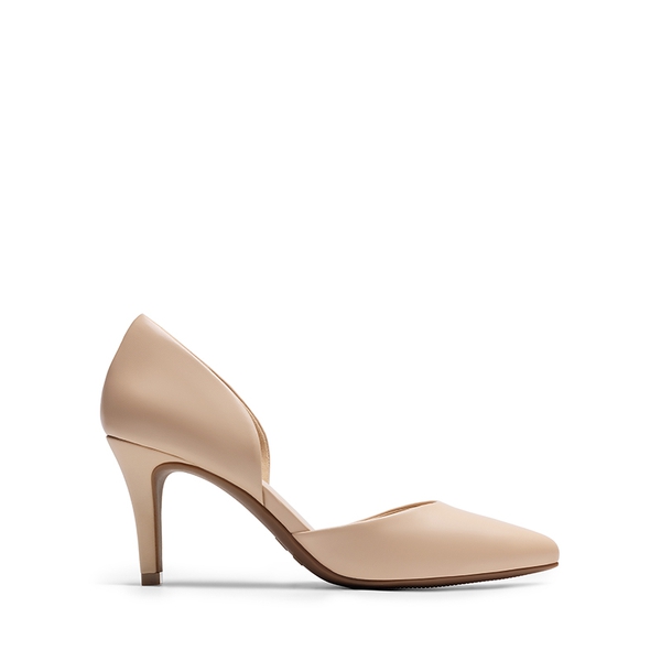 Women’s Sophisticated V-Cut Mid Heel Pumps - NUDE-PU - 1
