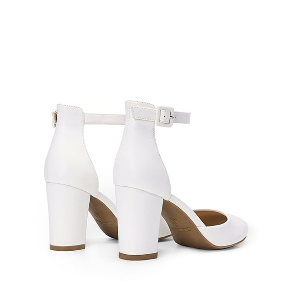 Women’s Rounded Toe Platform Block Heel Pumps - WHITE-PU - 2