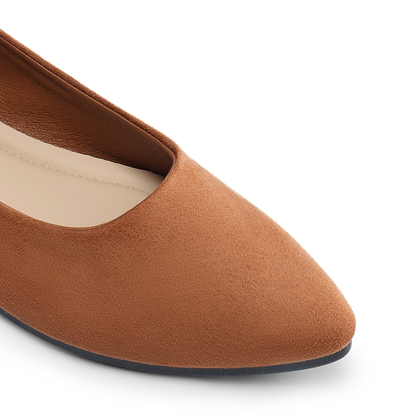 Women’s Pointed Toe Faux Suede Flats - BROWN - 1