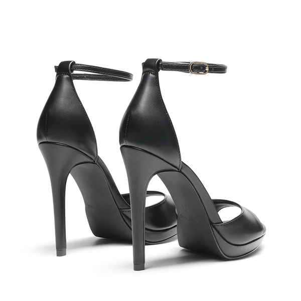 Women’s Single Strap Stiletto Heels - BLACK-PU - 4