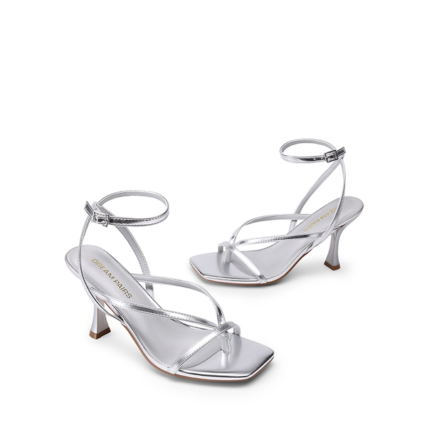 Women’s Chic Strappy Thong Stiletto Sandals - SILVER - 3