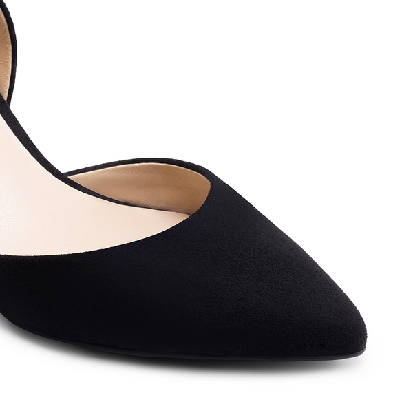 Women’s Sophisticated V-Cut Mid Heel Pumps - BLACK-SUEDE - 4