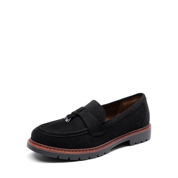 Women’s Classic Retro-Inspired Penny Loafers - BLACK-SUEDE -  0