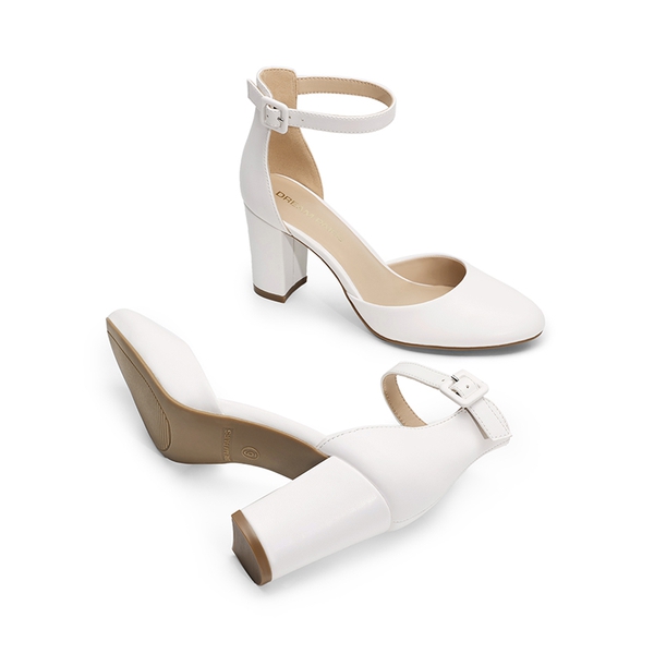 Women’s Rounded Toe Platform Block Heel Pumps - WHITE-PU - 5