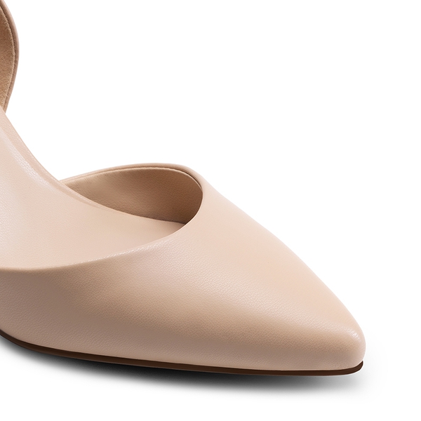 Women’s Sophisticated V-Cut Mid Heel Pumps - NUDE-PU - 4