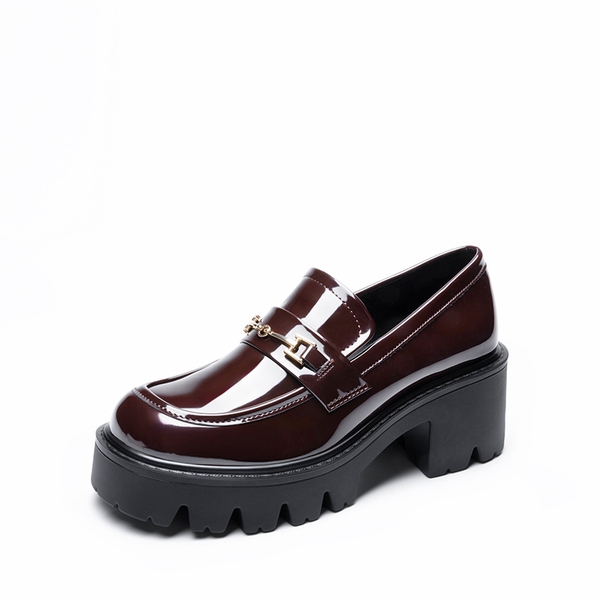 Women’s Preppy Y2K Chunky Heel Loafers - BROWN -  0