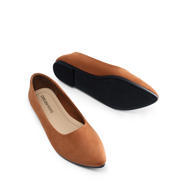 Women’s Pointed Toe Faux Suede Flats - BROWN - 4